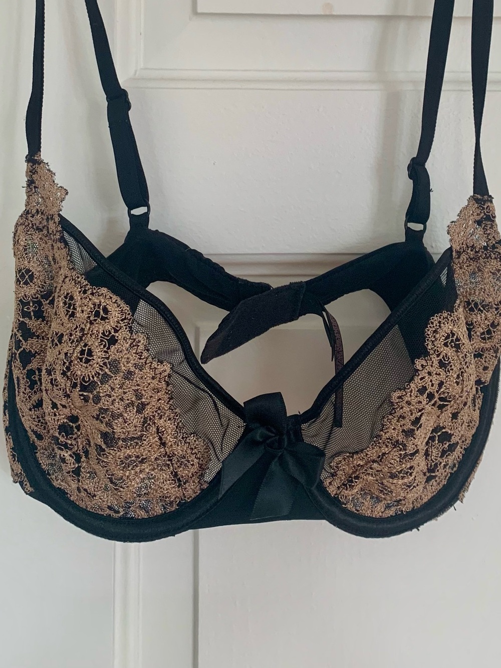 Victoria's Secret Black Bra with Gold Lace Embroidery